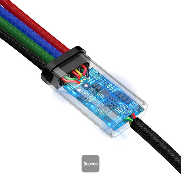 كابل شحن ومزامنة بيانات 4 في 1 من Baseus USB إلى Lightning، ثنائي النوع C وMicro لهاتف iPhone وSamsung s9 s8 Plus Note 9 8 1.2 متر