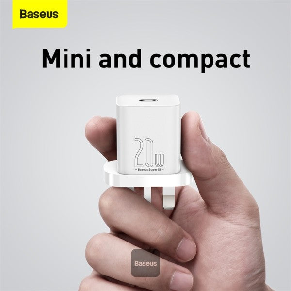 شاحن حائط سريع Baseus Super Si 1C بمنفذ USB Type C بقوة 20 وات مع خاصية توصيل الطاقة في المملكة المتحدة