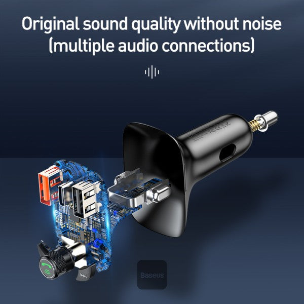 جهاز إرسال FM TWS من Baseus T-Typed S-13 (إصدار PPS Fast Charger Edition) باللون الأسود