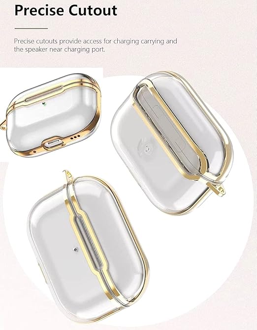 حافظة شفافة لسماعات ايربودز برو الجيل الثاني، غطاء شفاف من السيليكون الناعم لسماعات ايربودز برو 2 (ذهبي)