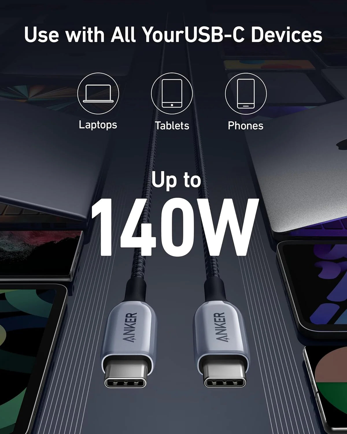 كابل Anker 765 USB-C إلى USB-C (3 قدم / 6 قدم)