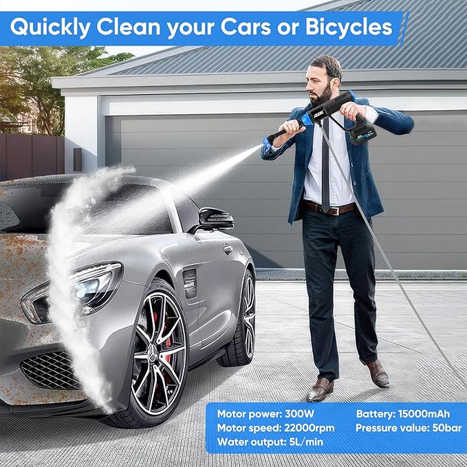 Cordless Pressure Washer Brushless Motor, 725PSI Portable Power Washer with LED Display,2x15Ah Battery Jet Wash Pressure Washer with Touch Control/6-in-1