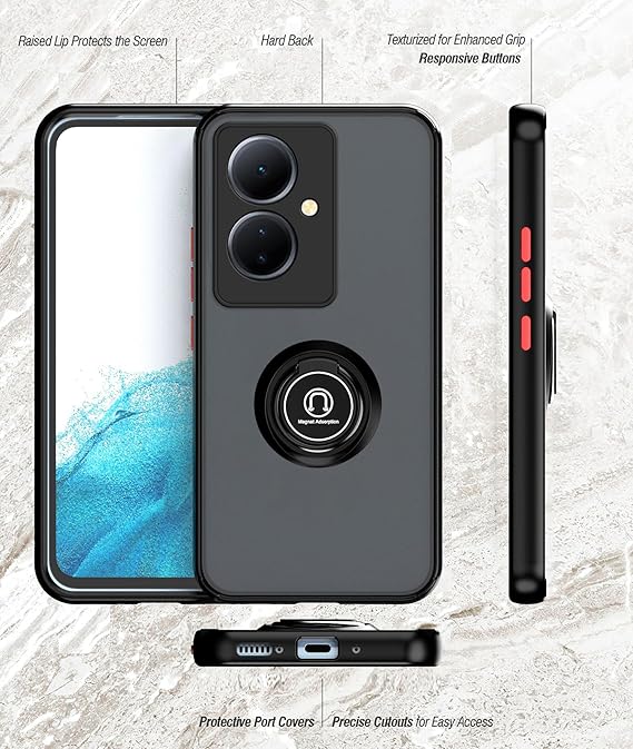 جراب مع حامل حلقي، جراب مقاوم للصدمات من مادة PC + TPU لهاتف Redmi