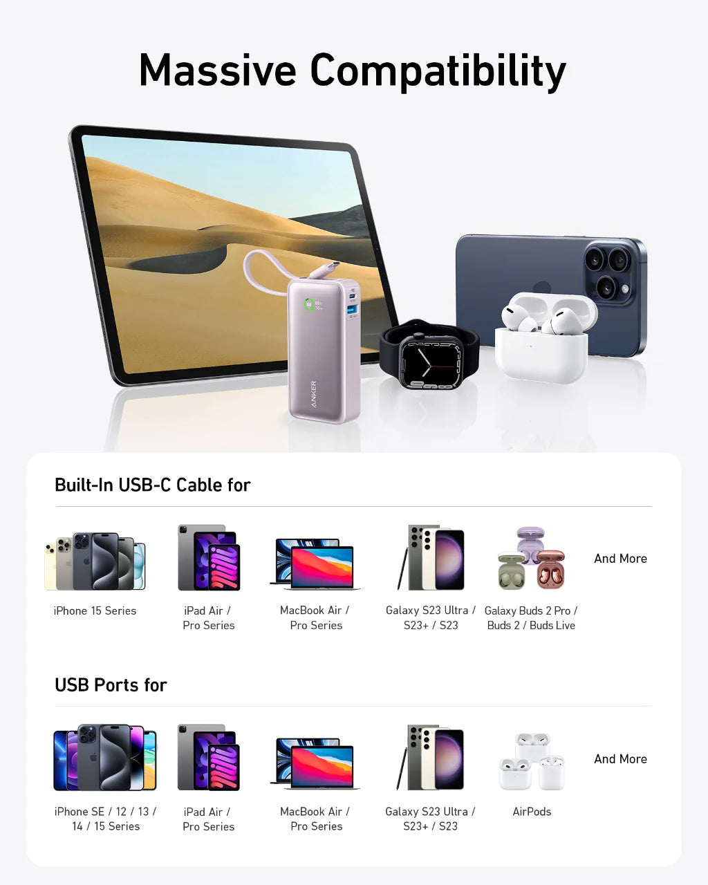 باور بانك أنكر نانو (30 واط، كابل USB-C مدمج)