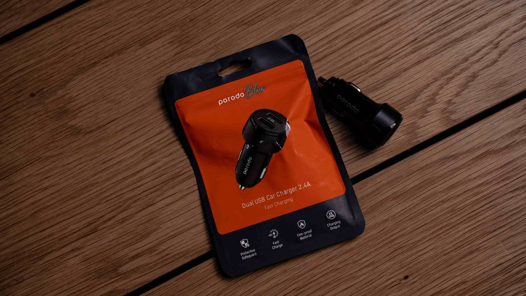 Porodo Blue Dual USB Car Charger 2.4A 12W - Black