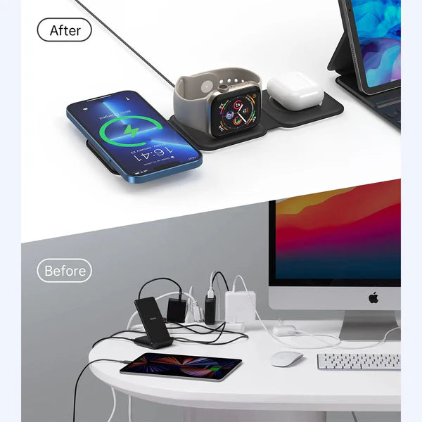 محطة شحن لاسلكية مغناطيسية قابلة للطي 3 في 1 من Choetech T588-F (أسود)