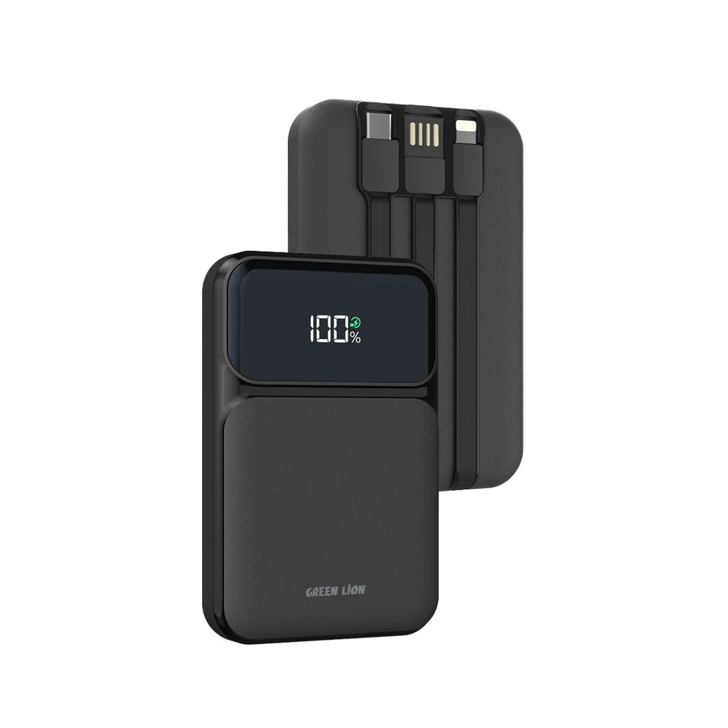 Green Lion 3 in 1 Integrated 10000mAh Power Bank - Black