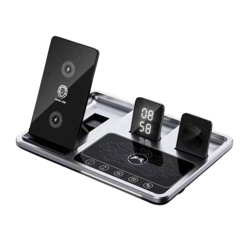 محطة شحن لاسلكية 4 في 1 باللون الرمادي