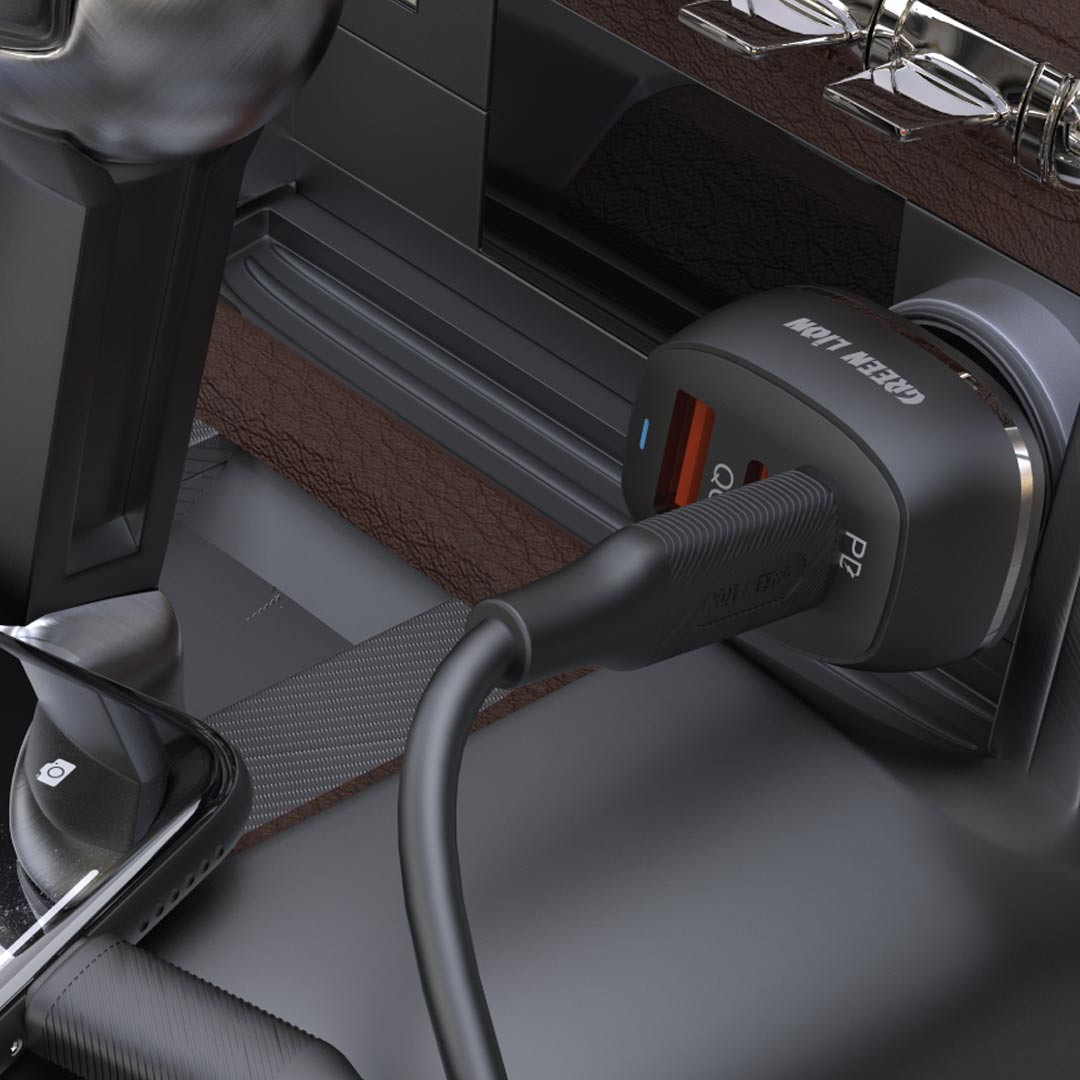 شاحن سيارة Green Lion Dual PD & QC 3.0 بقوة 50 وات - أسود