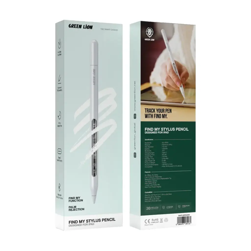 Green Lion Find My Stylus Pencil - White