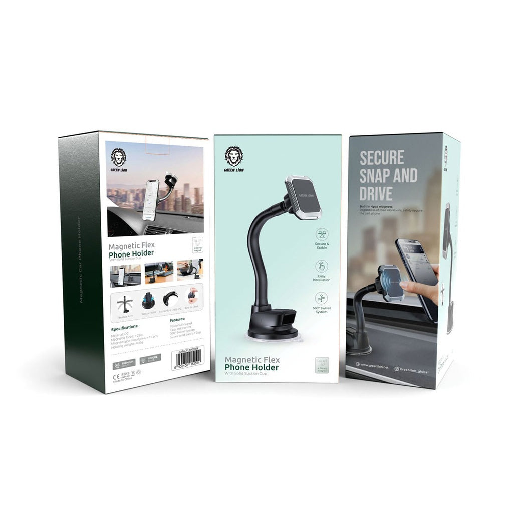 Green Lion Magnetic Flex Phone Holder with Solid Suction Cup - Black