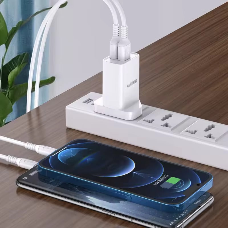 KAKUSIGA UK Plug USB Wall Charger Dual Ports USB Cable 3pin Mobile Phone Charger Travel Kits