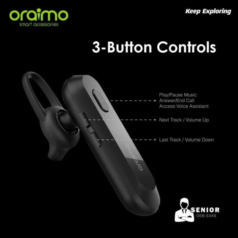 oraimo oeb-e38s in-ear bluetooth headset (senior 2). hands-free call