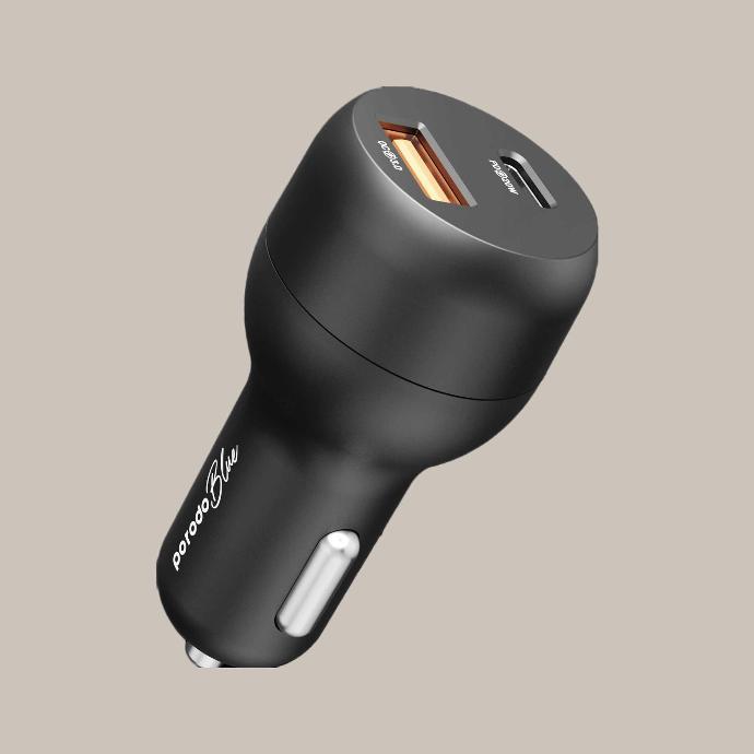 شاحن سيارة Porodo Blue ثنائي المنفذ QC3.0 18 وات + PD 20 وات - أسود