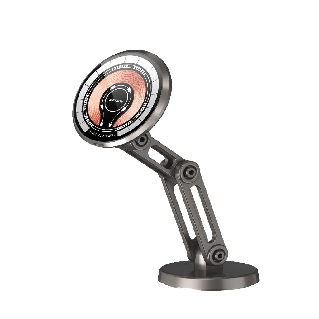 حامل شحن شفاف للهاتف من Porodo Magsafe متعدد المفاصل ودوار - أسود