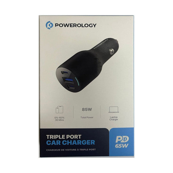 شاحن سيارة Powerology ثلاثي المنافذ PD 65 وات