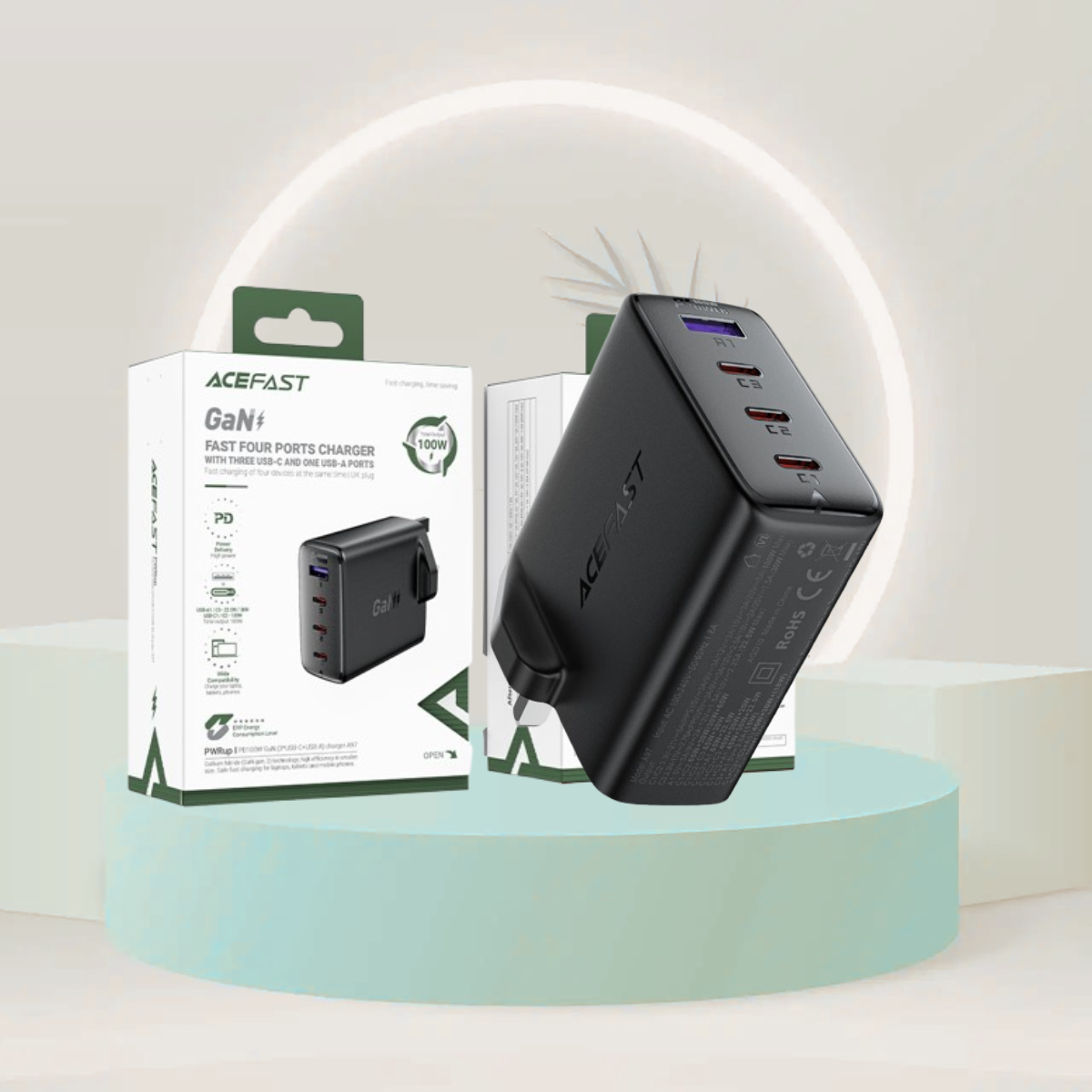 شاحن حائط سريع الشحن A97 PD100W GaN من AceFast (3xUSB-C + 1xUSB-A) في المملكة المتحدة