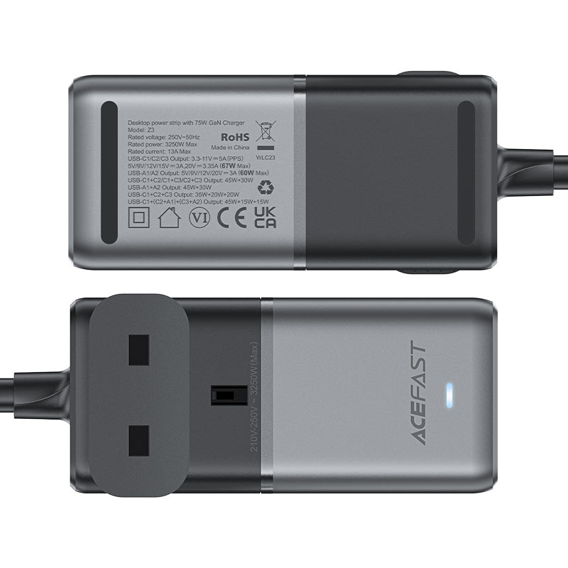 شريط الطاقة AceFast Fast Charge Z3 PD75W GaN (3xUSB-C+2xUSB-A) المملكة المتحدة