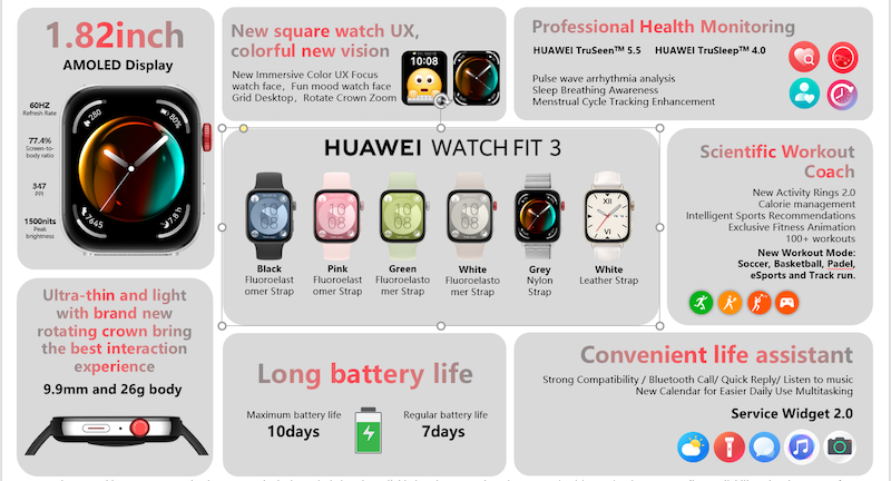 ساعة هواوي فيت 3 - سوار جلدي باللون الأبيض اللؤلؤي - سماوي
