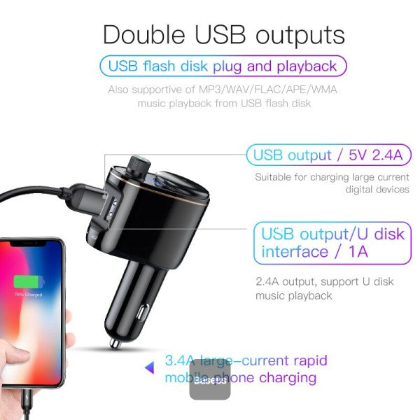Baseus Locomotive Bluetooth MP3 Vehicle Charger Black