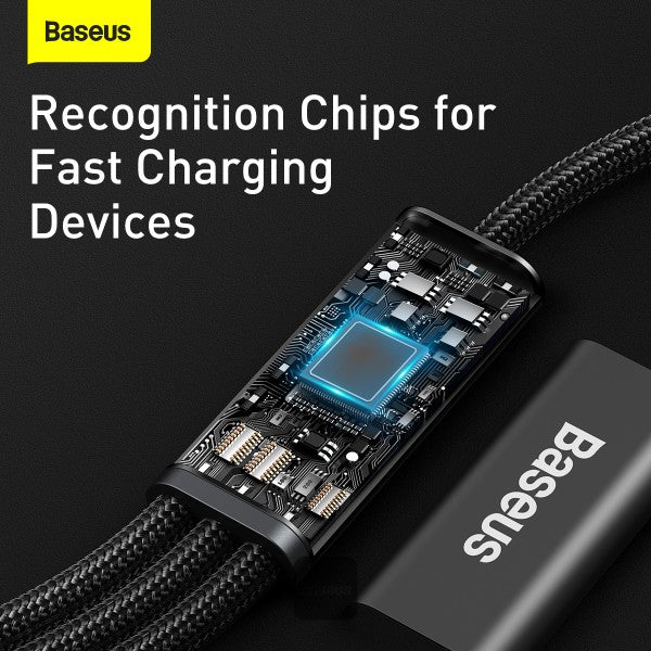 كابل بيانات سريع الشحن 3 في 1 من BASEUS Rapid Series Type-C إلى M+L+C PD بقوة 20 وات بطول 1.5 متر - أسود