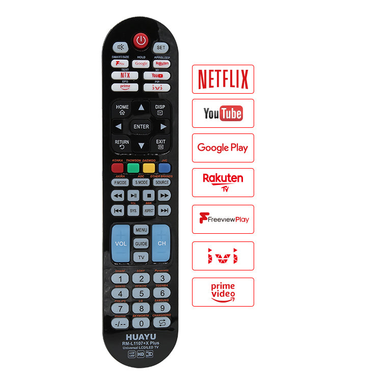 جهاز التحكم عن بعد العالمي للتلفزيون من HUAYU RM-L1107+X PLIS للاستخدام مع أجهزة Samsung وLG وSony وPhilips وSharp وPanasonic وTCL وToshiba