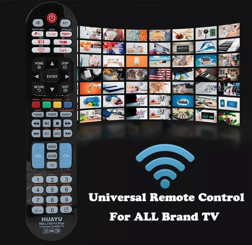جهاز التحكم عن بعد العالمي للتلفزيون من HUAYU RM-L1107+X PLIS للاستخدام مع أجهزة Samsung وLG وSony وPhilips وSharp وPanasonic وTCL وToshiba