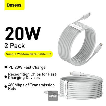 Baseus Type C Cable For iPhone 13 12 Pro Max 20W PD Fast Charge Type C to Lightning Cable For iPhone 8 Xr Charger Data Cable 1.5M White