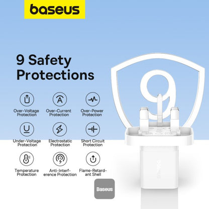 Baseus GaN5 30W Type-C Mini Fast Charger | UK Plug | Compatible With MacBook Pro/Air, iPad Pro, iPhone 15 Pro Max, Samsung S23 - White