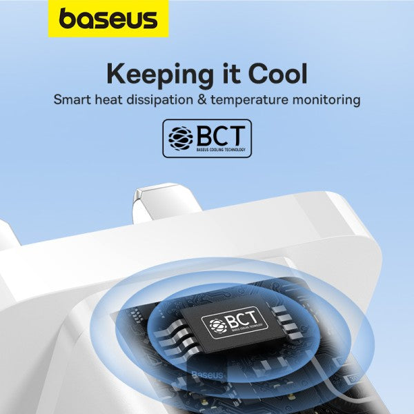 Baseus GaN5 30W Type-C Mini Fast Charger | UK Plug | Compatible With MacBook Pro/Air, iPad Pro, iPhone 15 Pro Max, Samsung S23 - White