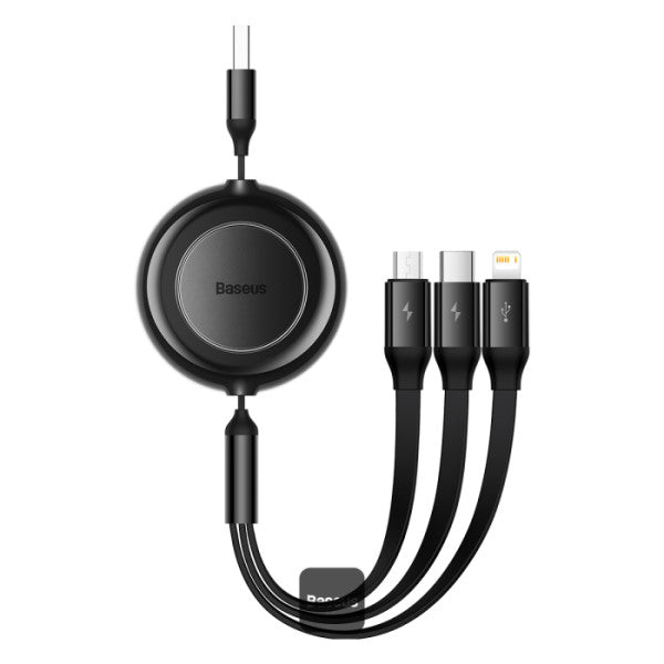 Baseus Bright Mirror 2 Series Retractable Cable | 3 in 1 Fast Charging Data Cable | USB-A to Type-C + Lightning + Micro | 3.5A | 1.1M - Black