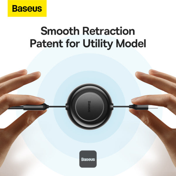 Baseus Bright Mirror 2 Series Retractable Cable | 3 in 1 Fast Charging Data Cable | USB-A to Type-C + Lightning + Micro | 3.5A | 1.1M - Black