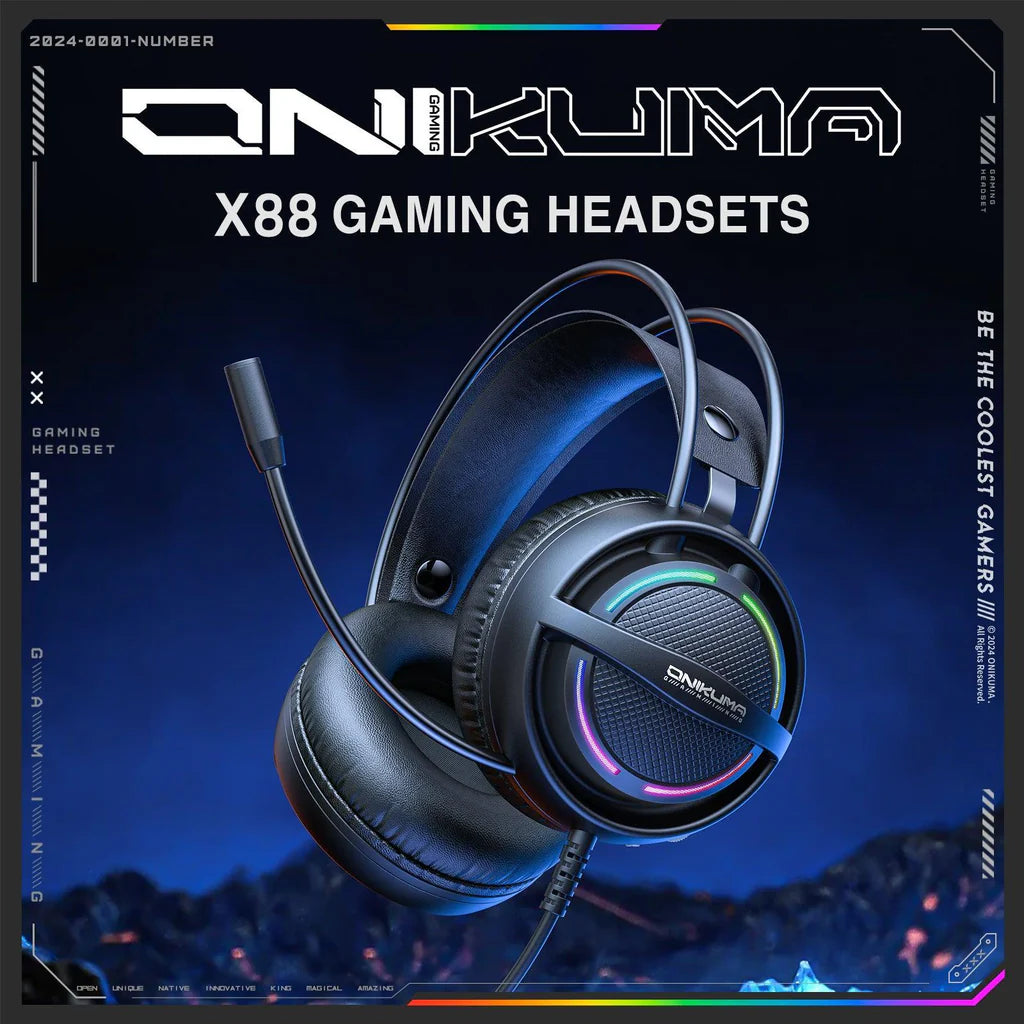 ONIKUMA X88 RGB Gaming Headset  360° Rotatable Mic & Comfortable Earmuffs