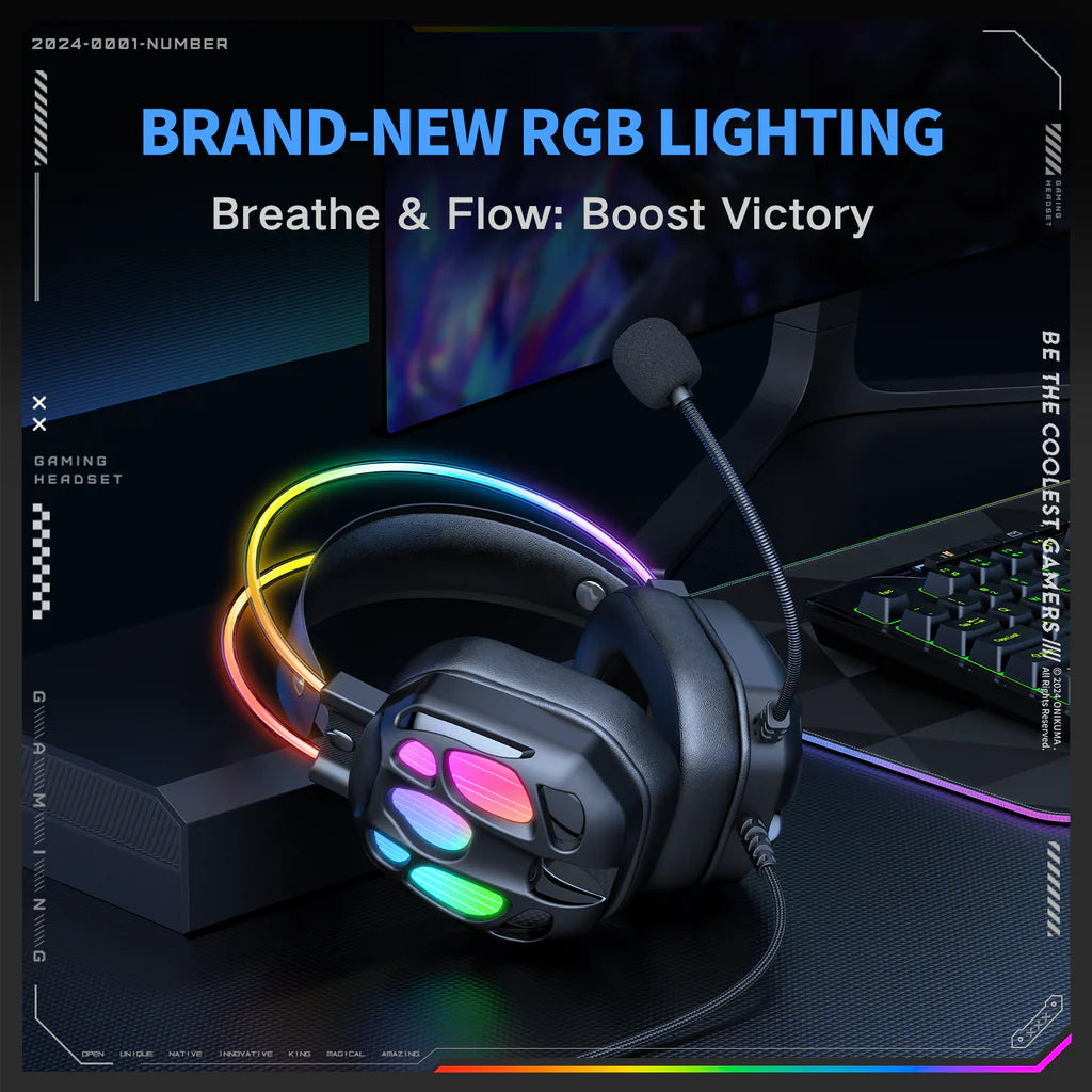 ONIKUMA X88 RGB Gaming Headset  360° Rotatable Mic & Comfortable Earmuffs