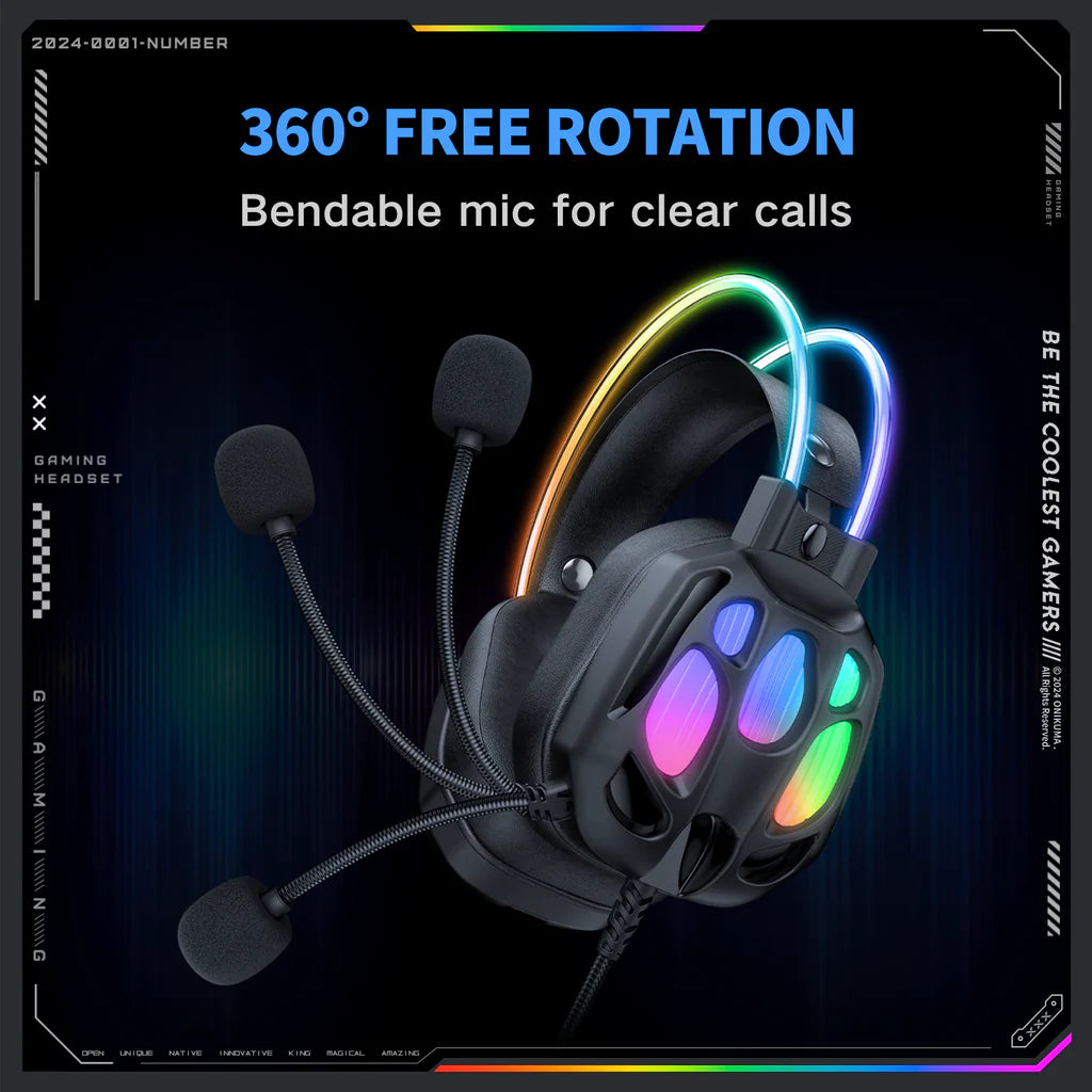 ONIKUMA X88 RGB Gaming Headset  360° Rotatable Mic & Comfortable Earmuffs