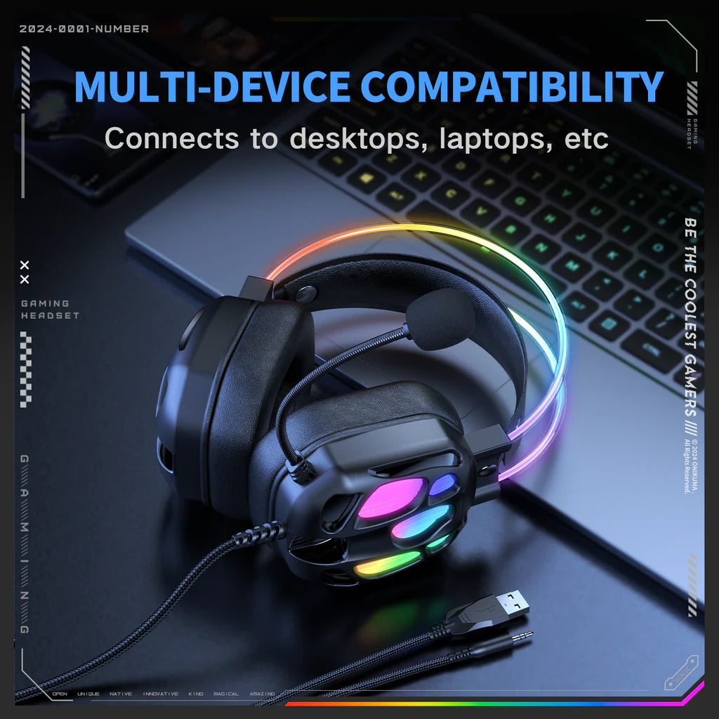 ONIKUMA X88 RGB Gaming Headset  360° Rotatable Mic & Comfortable Earmuffs
