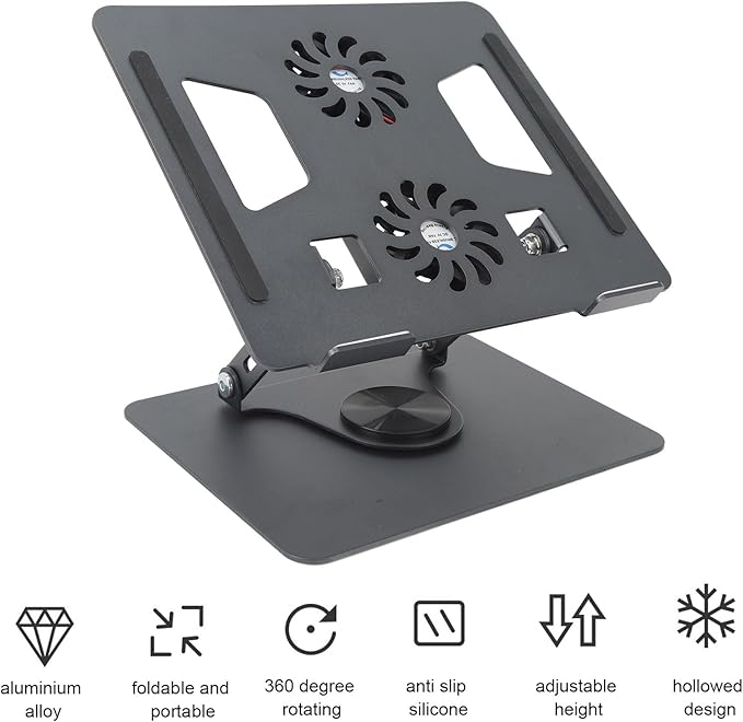Laptop Stand, Aluminum Laptop Holder Stand for Desk, Stepless Cooling Fan