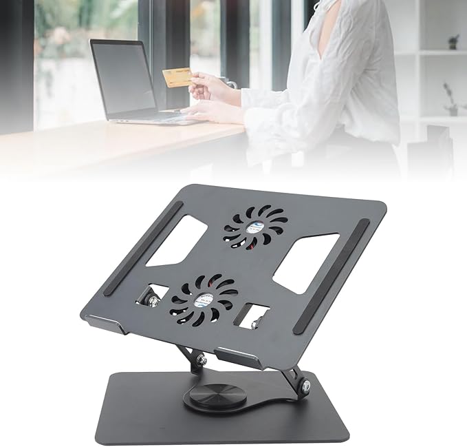 Laptop Stand, Aluminum Laptop Holder Stand for Desk, Stepless Cooling Fan
