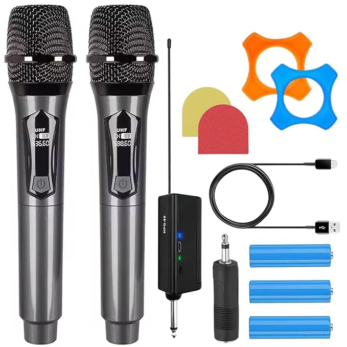Dual Wireless Microphone with Rechargeable Receiver