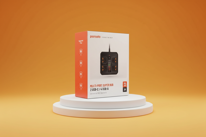 Porodo Multi-Port Super HUB 2 USB-C / 4 USB-A Universal AC Sockets