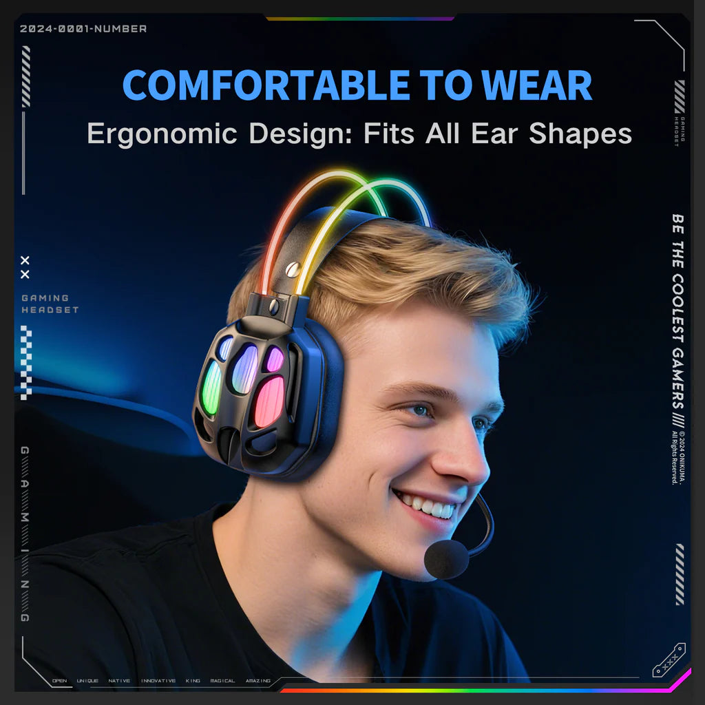 ONIKUMA X88 RGB Gaming Headset  360° Rotatable Mic & Comfortable Earmuffs