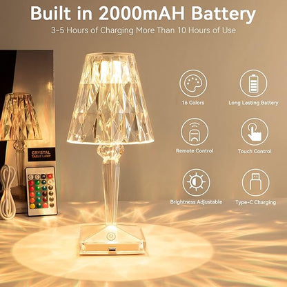 Crystal Table Lamp - Battery Lamps RGB 16Color Changing Crystal Lamp