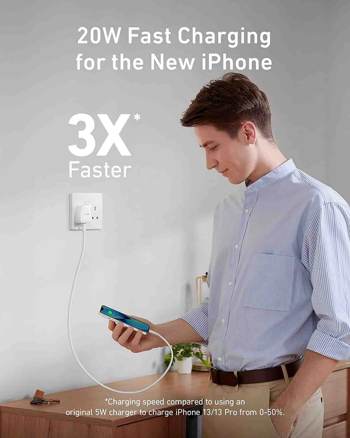 Anker PowerPort III Nano Mobile Charger / 20W / Fast Charging / USB-C / A2633V22 - White + Anker Powerline III Flow USB-C With Lightning Cable 6ft A8663H61