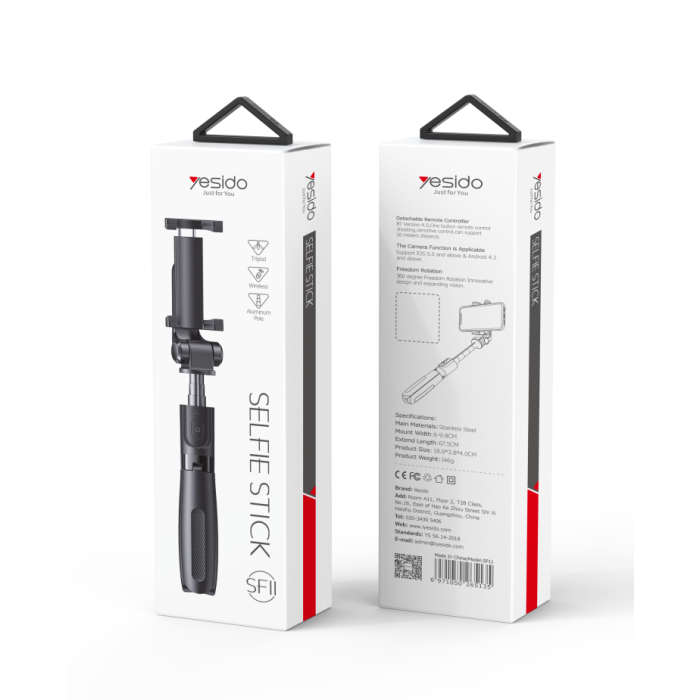 Yesido SF11 Selfie Stick and Tripod with Bluetooth Remote