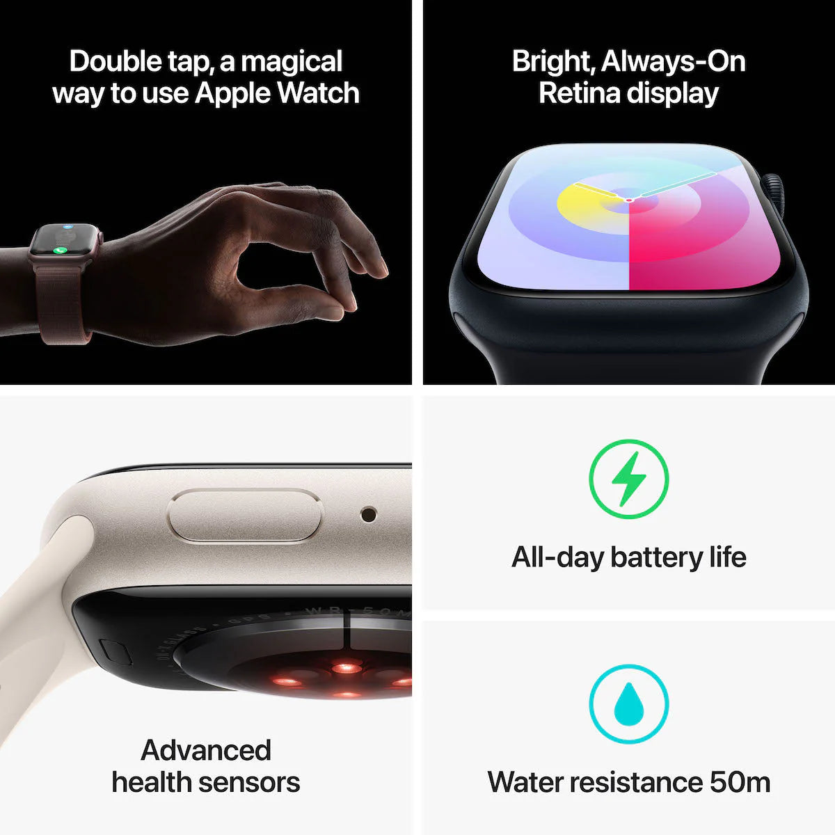 Apple Watch Series 9, GPS 45mm Midnight Aluminium Case with Midnight Sport Band - M/L