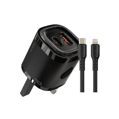 Green Lion PD+QC 20W One-way solution +TC-IPH data cable 1m Black/Orange