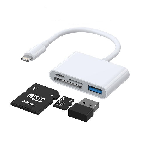 Green 4-In-1 Lightning OTG Adapter with SD TF Card Slots Type-C and USB-A Ports