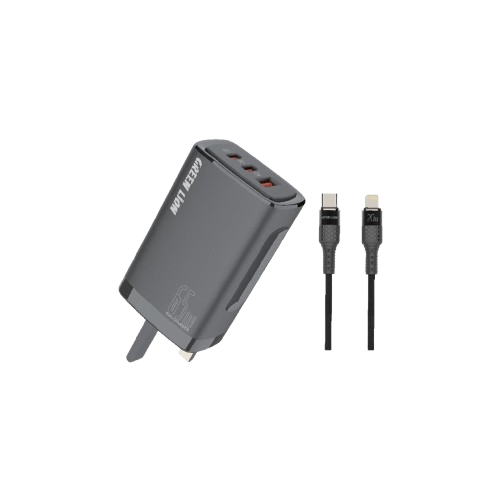Green Lion PD+PD+QC3.0 Gallium Nitride Solution 65W+TC IPH data cable 1m Black/Orang