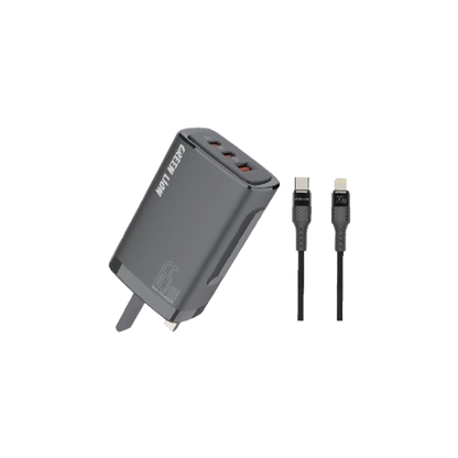 Green Lion PD+PD+QC3.0 Gallium Nitride Solution 65W+TC IPH data cable 1m Black/Orang
