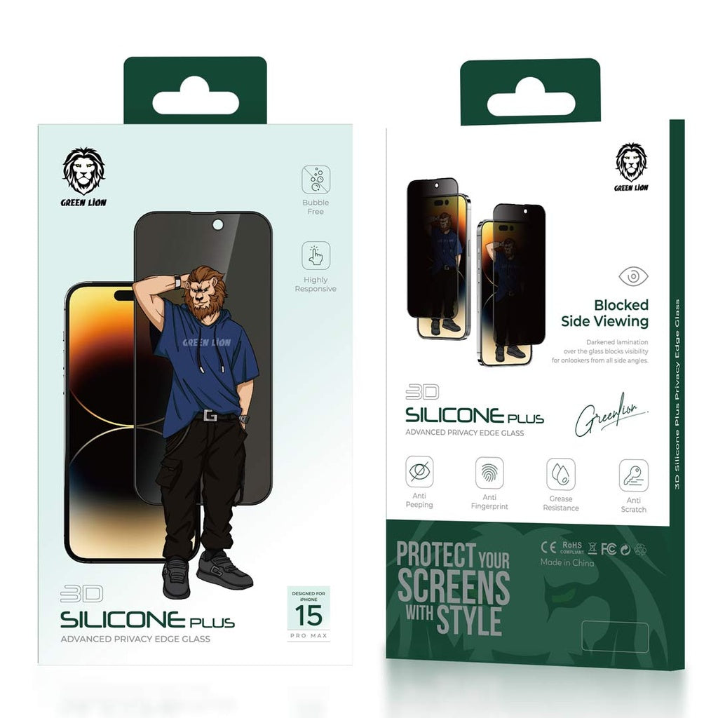 Green Lion 3D Silicone Privacy Screen Protector for iPhone15 Series - Black